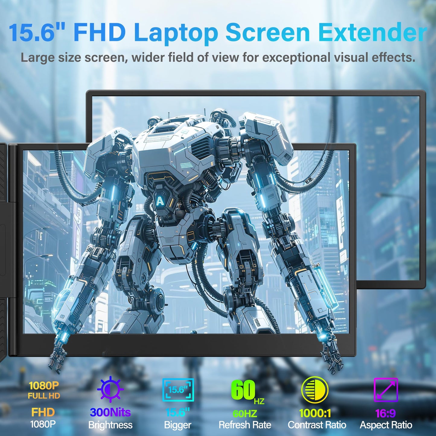 Screnex 15.6" Laptop Screen Extender New Upgraded Ultra-Thin & Light, Triple Portable Monitor 1080P FHD IPS, USB-C/HDMI Plug & Play for 13-17.3" Laptop, Travel Monitor Extender for Windows/Mac/Chrome