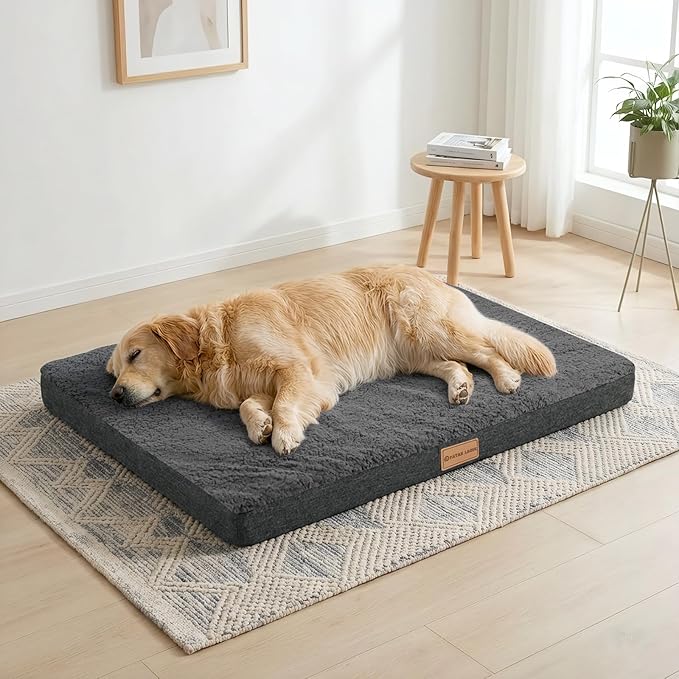 Patas Lague Orthopedic Dog Bed Large Sized Dog 36''X24'',Soft Waterproof Egg Crate Foam Medium Pet Crate Beds Mat with Removable Washable Cover and Non-Slip Bottom, Dark Grey