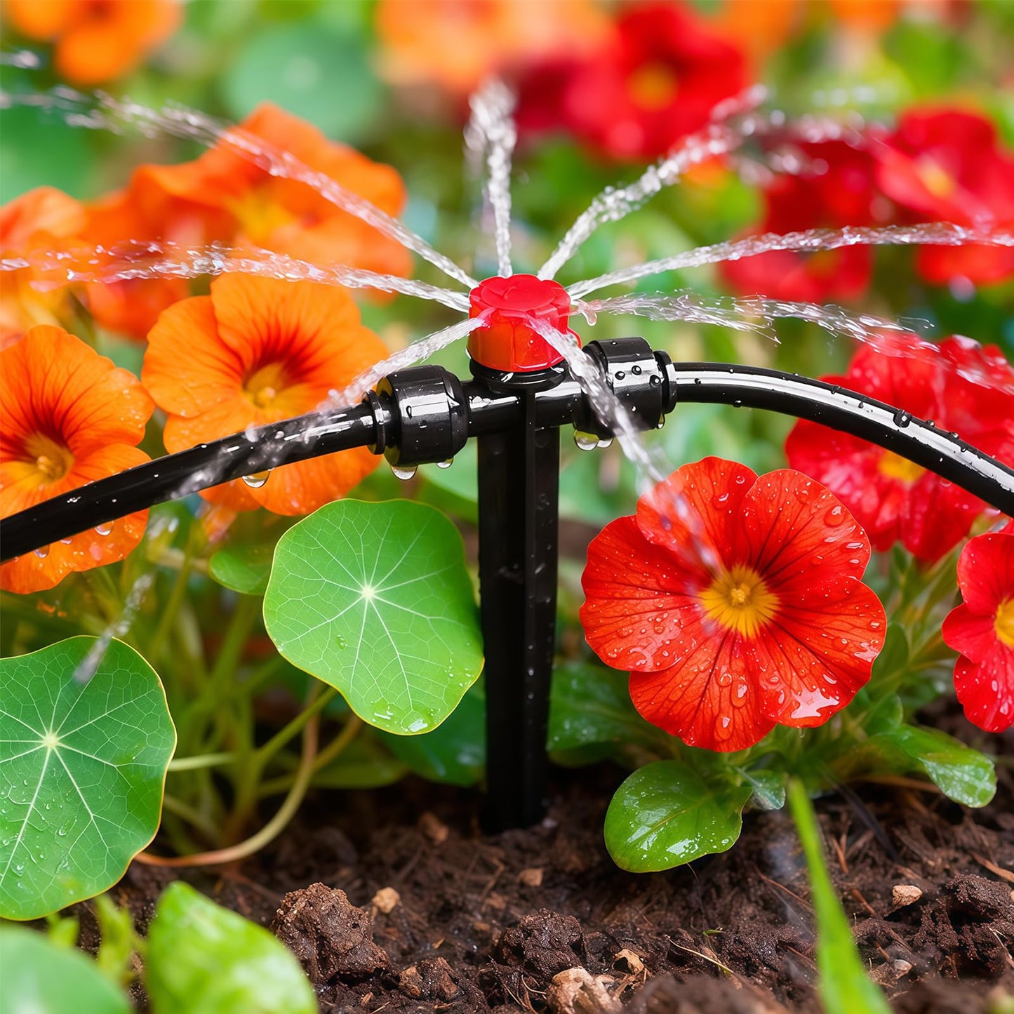 WZFLRUA 20 Pieces Quick Connect Drip Irrigation Emitters for 1/4" Tubing, Adjustable 360 Degree Irrigation Muti Stream Spray Emitter On 5" Stake for Garden Watering System
