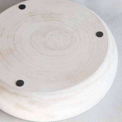 COLLECTIVE HOME - Paulownia Wood Hand Carved Tray, Fruit Snack Holder, Decorative Bowl, Rustic Home Decor Accessories for Coffee Table, Living Room, Wedding Centerpiece, 10" (washed white)