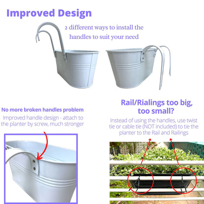 LaLaGreen Bundle - 4 Pack,11.8 Inch White + 6 Pack,11.2 Inch Multicolor Polka Dot Rounded Metal Iron Hanging Flower Pot,Wall Mount Modern Style Window Fence Railing Deck Colorful Plant Box Holder