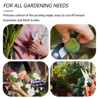 Pruning Shears Gardening Scissors Tools: 3pcs Outdoors&Indoor Garden Clippers, Rose Snips, Plant Clippers, Wood Pruner, Gardener Work Accessories for Flower Arrangement, Yard Landscaping (Orange)