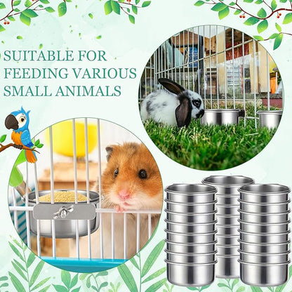 Ziliny 24 Pcs Stainless Steel Parrot Food Bowls Bulk 10 oz Bird Feeding Dish Cups for Cages Bird Bowls with Clamp Pet Water Feeders Cage Accessories for Parakeet Parrot Budgie Rabbit Chicken