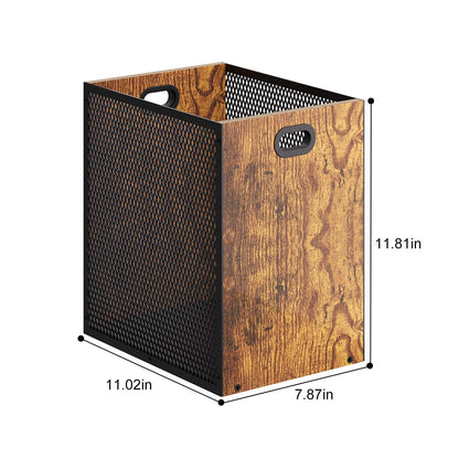 Huxitocan Retro Office Trash Can, Iron and Wood Combination Bedroom Garbage Can, Rectangular Design Wastebasket with Handle, Industrial Style Trash Can for Home Office, 4.5 Gallon (Patent Pending)