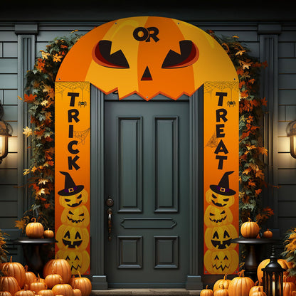HunnmingRe 3 Pcs Halloween Cemetery Archway Halloween Cemetery Banners Gothic Outdoor Banners Sign Banner Decorations for Outdoor Party Supplies (Pumpkin)