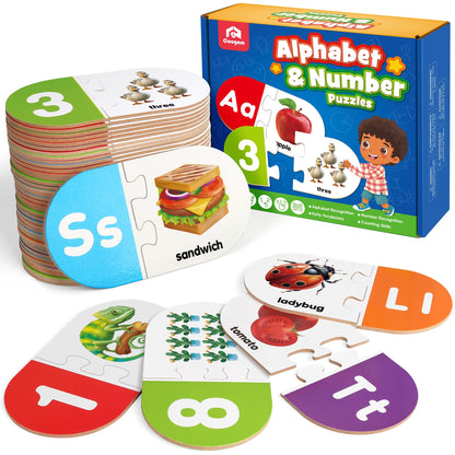 Coogam Learning Alphabet Matching Game, 36pcs Self-Correcting Sight Words Letter Number Cards, Fine Motor Educational Montessori Toy for Preschool Kindergarten 3 4 5 Years Old