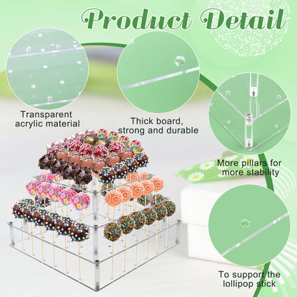 Bettoor Cake Pop Stand, 72 Holes Large Acrylic Cake Pop Holder, 3 Tiers Clear Lollipop Holder for Display Candy Dessert, Lollipop Stand for Birthday Parties Weddings Halloween