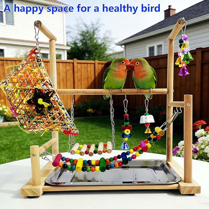 kathson Bird Playground,Parakeet Play Stand,Parrots Play Gym with Food Bowls,Cockatiel Playstand with Chewing&Exercise Toys,Birds Perch Stand for Budgie Conures Lovebirds