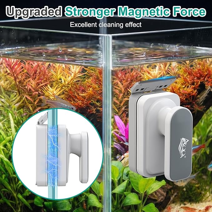AQQA Aquarium Magnetic Glass Cleaner, Fish Tank Glass Scrubber Algae Scraper Comfortable Grip Handle with Dual Blades, Double Side Magnetic Brush for up to 0.32'' Thick Glass/Acrylic Aquariums (Small)