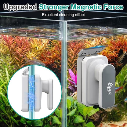AQQA Aquarium Magnetic Glass Cleaner, Fish Tank Glass Scrubber Algae Scraper Comfortable Grip Handle with Dual Blades, Double Side Magnetic Brush for up to 0.32'' Thick Glass/Acrylic Aquariums (Small)