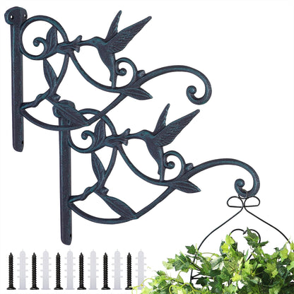 Livfodrm 2PCS Plant Hangers Outdoor Heavy Duty Hanging Plant Bracket for Wall Indoor Garden Cast Iron Hummingbird Feeder Hooks Decorative Plant Hooks, Greenish