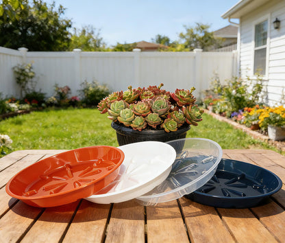 Grjoprt 2 Pack of Plant Saucers 10 Inch, Thick Durable Plastic Plant Drip Trays for Indoors Outdoors, Flower Pot Saucers Water Catcher Tray for Planters, No Holes Drainage Trays (White)