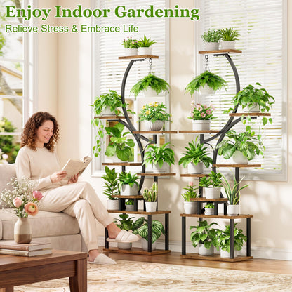 BACEKOLL Plant Stand Indoor with Grow Light - 2 Pack Tall Indoor Plant Shelf, 62" Corner Plant Holder, 8 Tiered Large S-Shape Flower Multiple Display Shelf for Home, Office
