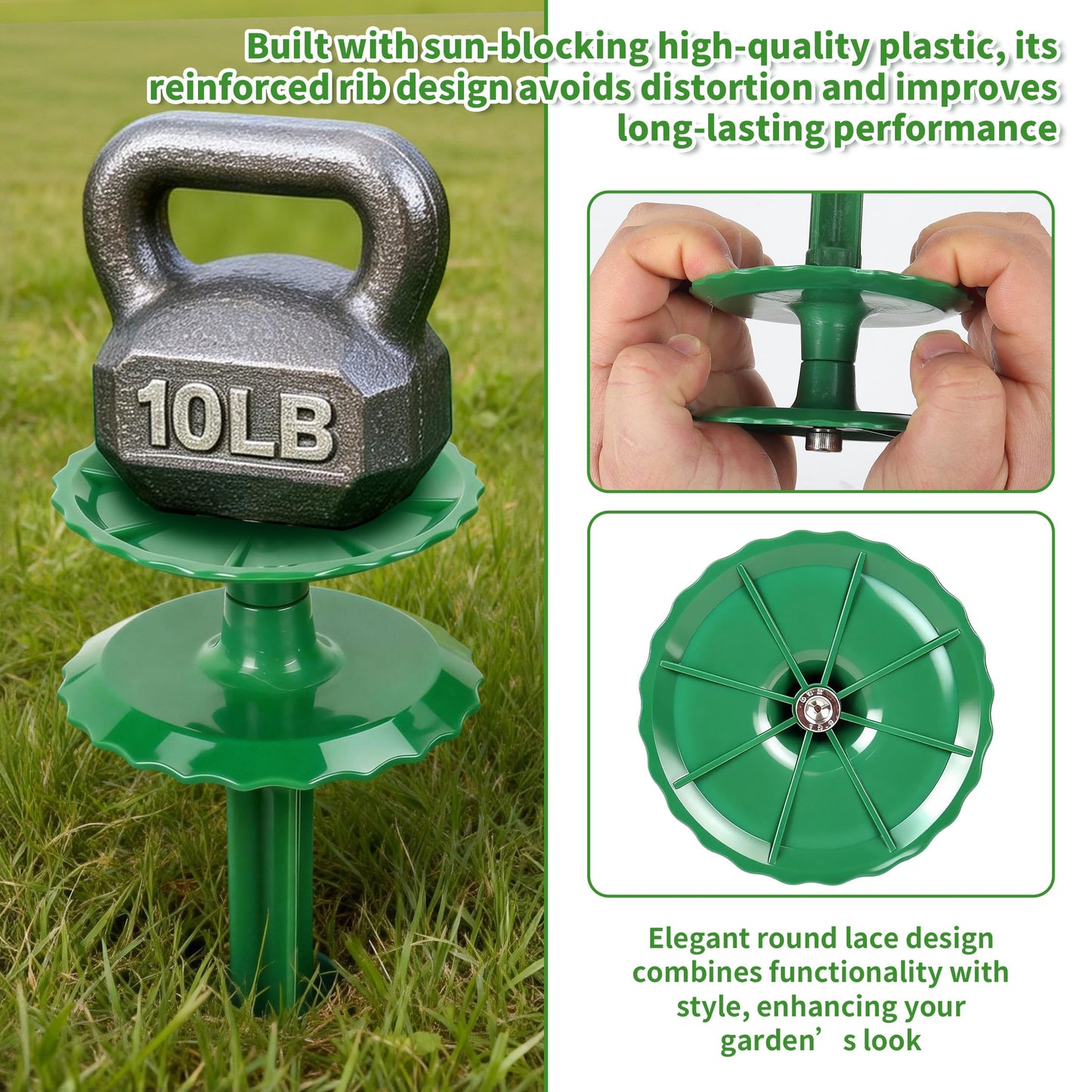 4 Pack 10 Inch Garden Hose Guide Stakes, Upgraded Reinforced Disc, Rotatable Double-Disk Sun Protection Heavy-Duty Plastic Stake, Hose Guard for Yard, Lawn & Flower Bed Landscaping(Green 4Pcs)
