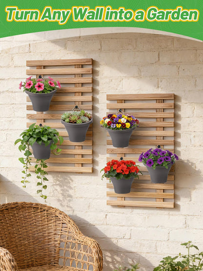 MADHOLLY 6Pcs Vertical Hanging Planters for Outdoor Plants - Wall Plant Holder for Indoor Decorations Garden Fence, Plastic Flower Pots with Drainage Grid and Hooks (Gray)