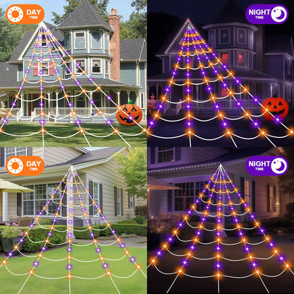 Halloween Decorations Spider Web Lights, 250 LED 16.4Ft Light Up Spider Web