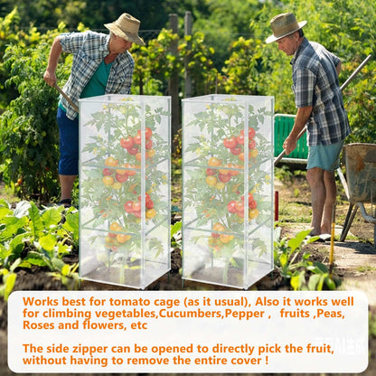 3Pack Garden Netting Cover for Square Tomato Cage, 60"x18.5"Bird Netting Barrier with Zipper Drawstring Tomato Trellis Net Mesh Climbing Plant Cover for Protecting Vegetable Fruits from Animals Insect