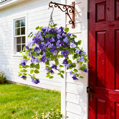 Homsunny Artificial Fake Hanging Flowers Plants Basket for Outdoor Decoration, Faux Silk Flower Bougainvillea Planter Look Real UV Resistant for Home Porch Patio Balcony Yard Spring Decor(Purple)