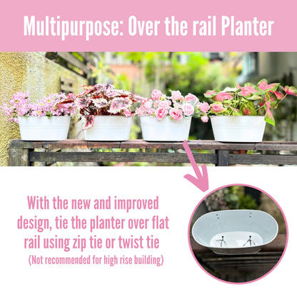 LaLaGreen Planter Boxes Outdoor (15 Pack, 11.8 Inch) White Metal Iron Hanging Flower Pots Deck Railings Rails Fence Buckets Countryside Boho Style Wall Mount Window Box Plant Holder Hooks Porch Decor