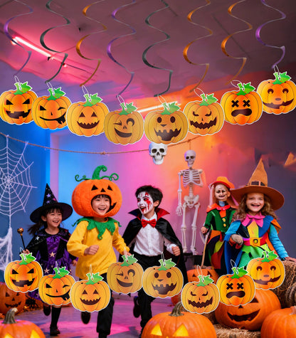 NGOKPYD 8PCS Halloween Party Decorations Halloween Ghost Pumpkin Banner Spiral Streamers, for Ceiling Doorway Wall Window Spooky Home Party Decor
