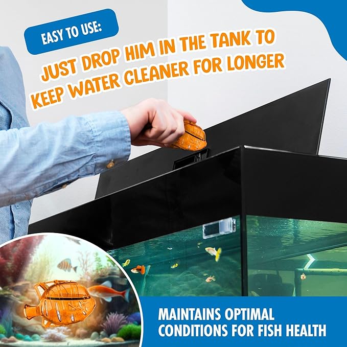 Clarence the Clarifier Fish - 3 pk, Orange - Aquarium Treatment, Clear Cloudy Fresh-Saltwater, Fish-Plant Safe, 10gal Tank Maintenance Each