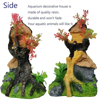 Hamiledyi 4PCS Aquarium Decoration, Fish Tank Artificial Resin Castle Ornaments, Betta Tank Landscape Decorations with Plastic Plants for Shrimp Fish Climbing Hiding