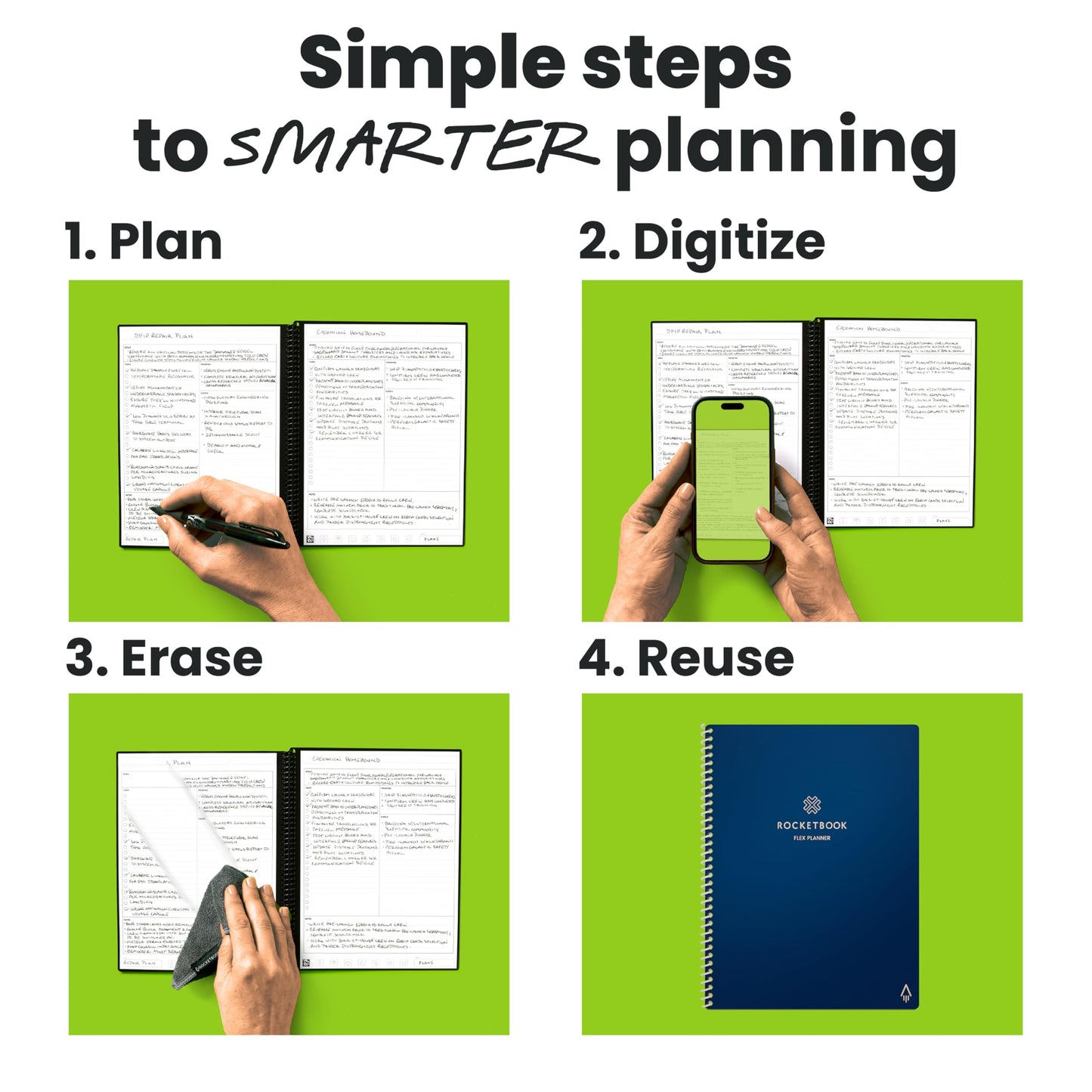 Rocketbook Flex Reusable Planner, Smart Undated, Daily, Weekly, Monthly, Annual Calendar Templates, Letter Size 8.5x11, Navy Blue (Pack of 1)