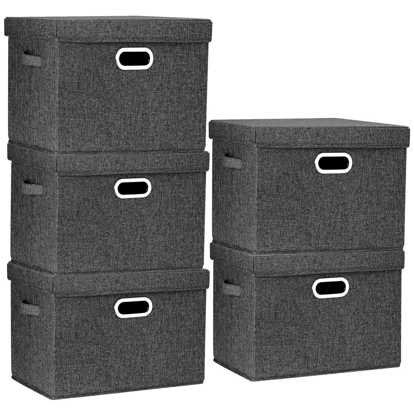 TYEERS Large Storage Bins with Lids, Collapsible, Washable, Fabric Storage Boxes for Organizing, 17.3x11.8x11.4 inches, 5 Pack, Black
