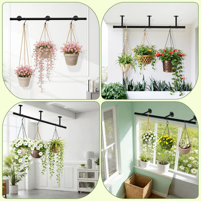 SUTINE Plant Hanging Rod, 62 Inch Plant Hanger Indoor for Window Ceiling, Heavy Duty Hanging Planters for Indoor Plants, Black Wall Plants Holder, Window Plants Shelves Pot/Chain/Plant Not Included