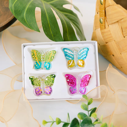 Set of 4 Crystal Butterfly Ornaments 1.7in Hanging Glass Butterflies Collectible Decoration for Home Window Patio Tree