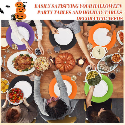 Moinchore 100 Pcs Halloween Disposable Paper Placemats Halloween Kitchen Round Dining Table Placemat Purple Black Orange Green Paper Place Mat Bulk for Thankgiving Dinner Spooky Party Home Restaurant