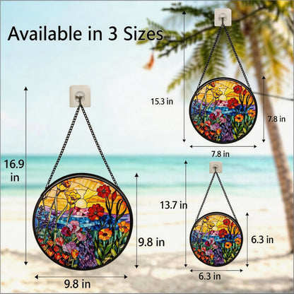 Stained Glass Sun Catcher,Wild FlowersStained Glass Window Hanging Garden Decor,Sun Catchers Indoor Window,Whimsical Decoration for Home Backyard Patio Lawn Porch with 9.8 INCH