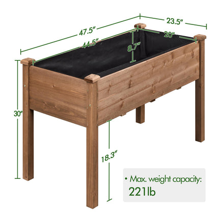 Yaheetech 1pc Raised Garden Bed 48x24x30in Elevated Wooden Horticulture Planter Box with Legs Standing Growing Bed for Gardening/Backyard/Patio/Balcony, Dark Brown
