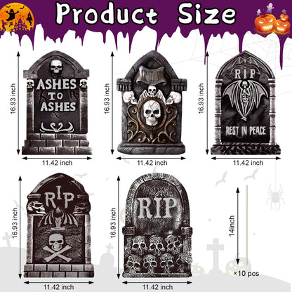 17inch Halloween Tombstones Decorations 5PCS Halloween Graveyard Decoration Outdoor, Plastic Halloween Gravestones Headstone Yard Signs
