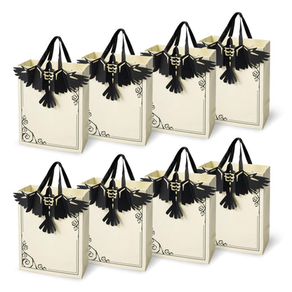 Cheerland 8pcs Halloween Party Favor Bags with Gothic Paper 3D Crow for Birthday EMO Paper Bags Snack Bag Raven Halloween Goodie Bag Candy Bag 3D Crows Summerween Party Supplies Trick or Treat Bag