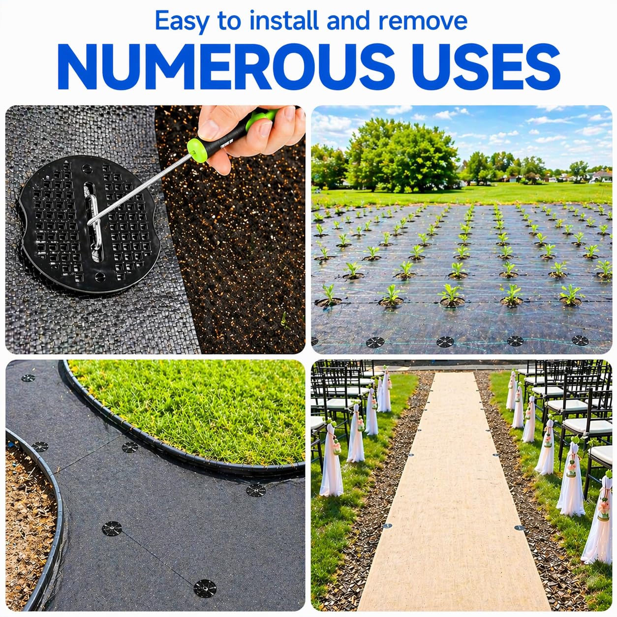 Garden Stakes,6 Inch 11 Gauge 50pcs Galvanized Landscape Staples + 50pcs Gaskets + 1Pick Hook, U-Shaped Heavy Duty Ground Stakes for Weed Barrier Fabric, Turf, Sod, Ground Cover