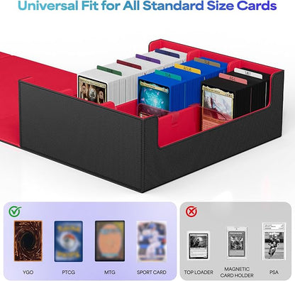 UAONO Trading Card Storage Box, Holds 1800 Sleeved Cards with 10 Dividers & 3 Stoppers, Magnetic Closure PU Leather Card Case for MTG, PTCG, YGO, Sports Cards (Black&red)