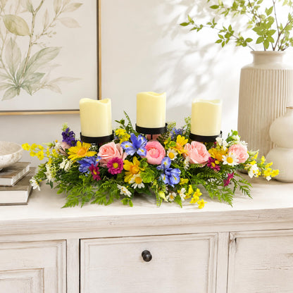 Lnymura 24" Spring Summer Floral Candle Holder Centerpiece for Table Decor