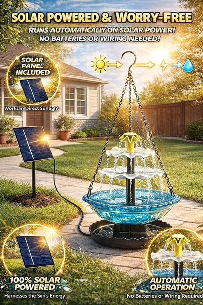 Solar Cascade Hanging Bird Bath Fountain, 2026 New Outdoor Hanging Bird Bath with Solar Fountain, Large Humming Birds Baths Fountains, with Solars Pump & Glass Bowl, for Outdoor, Gardens (#4)