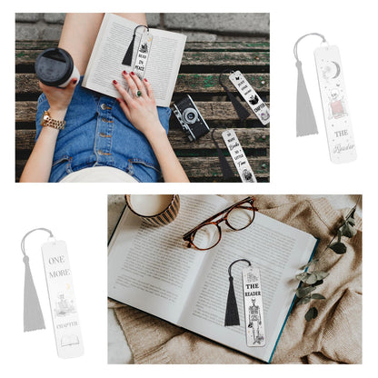 Honoson 8 Pcs Skeleton Gothic Bookmarks Funny Book Lover Bookmark Skull Novelty Metal Bookmarks with Tassels for Women Men Reading Accessories Halloween Birthday Gifts