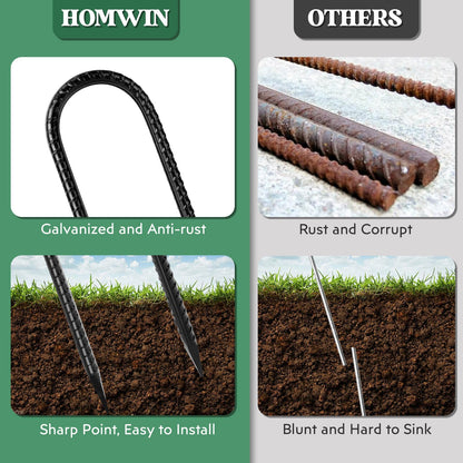 Homwin 12 inches 12-Pack Trampoline Stakes Anchors High Wind Stake Heavy Duty U Hooks for Ground Lawn Garden Yard Stakes for Decorations Swing Set Shed
