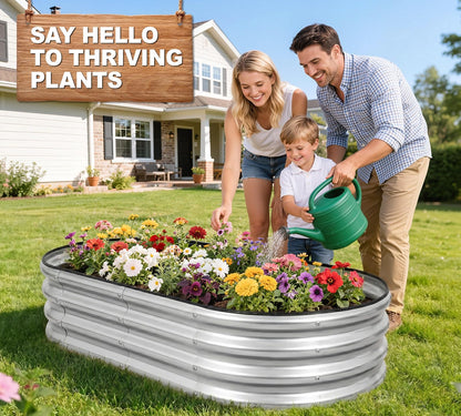 Galvanized Raised Garden Bed- Planter Garden Boxes Outdoor, Raised Beds for Gardening, 4x2x1ft Metal Garden Bed Kit for Vegetables Flower, Planter Raised Bed with Protective Tape & Tools.Silver-4pack