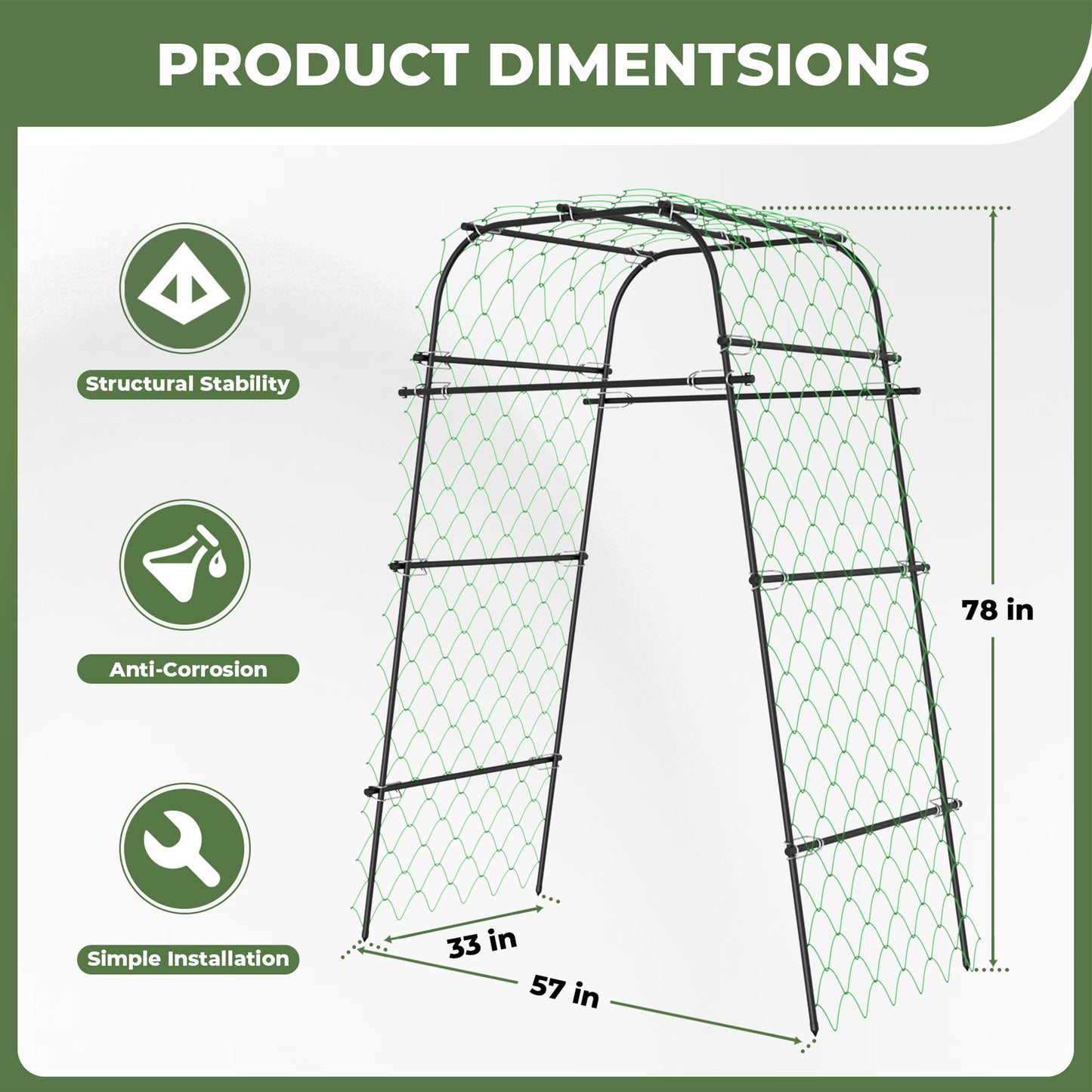 AlisisFores Garden Arch Plant Trellis for Climbing Plants Outdoor, Cucumber Trellis for Raised Bed, Grape Metal,Arbor Trellis Plant Support Flower Vegetables,Tomato Black,6.7FT Rust-Proof