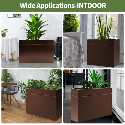 HONYTA Metal Rectangular Planter Box, Powder Coating Steel Large Planters 35" L x 12" W x 26" H with Drainage Hole, Indoor Outdoor All-Weather Use for Home, Porch, Patio, Garden(Bronze)