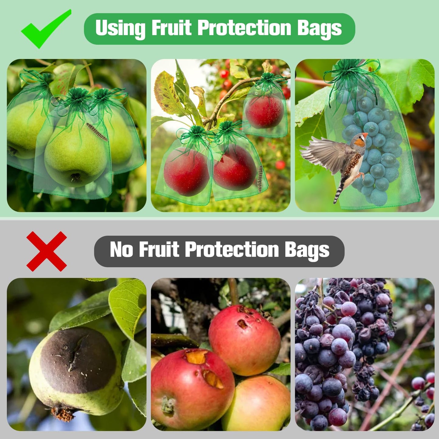 180 Pcs Fruit Protection Bags for Fruit Trees, Green Fruit Netting Cover Bags 3 Size Garden Netting Bags with Drawstring Mesh Barrier Bags for Plant Flower Vegetable Fruit Organza Bags Netting
