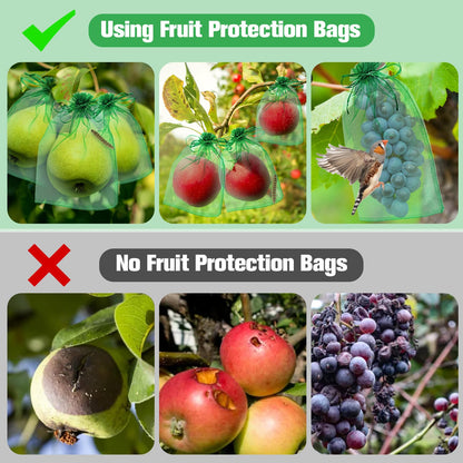 180 Pcs Fruit Protection Bags for Fruit Trees, Green Fruit Netting Cover Bags 3 Size Garden Netting Bags with Drawstring Mesh Barrier Bags for Plant Flower Vegetable Fruit Organza Bags Netting