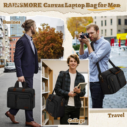Mens Laptop Messenger Bag 15.6 Inch Canvas Briefcase Waterproof Vintage Computer Bag Shoulder Bag Satchel Bags for Work College Travel