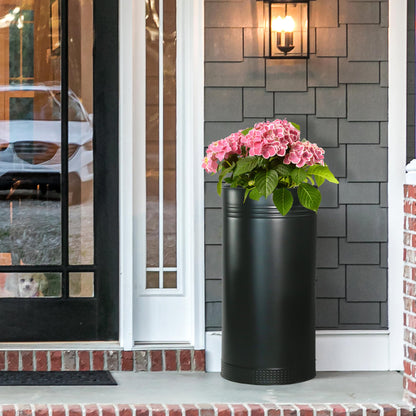 Worth Garden Galvanized Steel Planter 2-Pack - Large:28"x14.5" & Small:24"x12" - Tall Metal Plant Pots - Large Handcrafted Decoration Flower Pot for Indoor Outdoor, Deck, Patio, Front Porch - Black