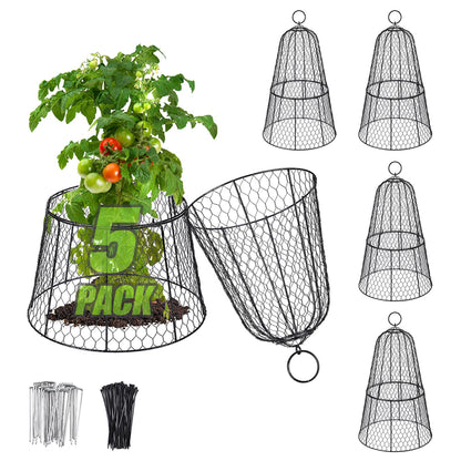 Cloche Plant Protectors from Animals - 17.3"Hx11.8"D Chicken Wire Plant Covers with Removable Flip-Top Design, Rustproof Metal Garden Cloches Keep Rabbits, Squirrels, Deers, Birds Out - 5 Pack