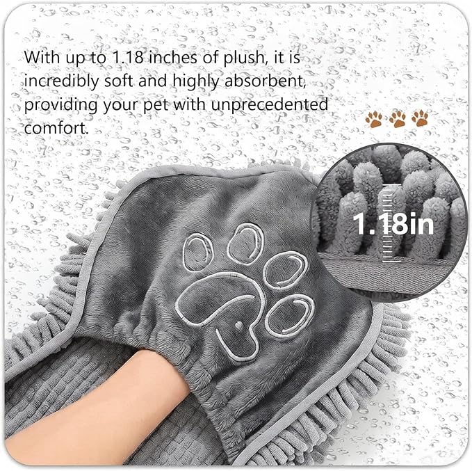 Dog Towel | Quick Dry Ultra Absorbent Microfiber Shammy | Extra Large 24.41x9.06 Dog Bath Towel with Hand Pockets | Dog Drying Towel for Dogs & Cats | Grey, Yellow, Blue (Yellow)
